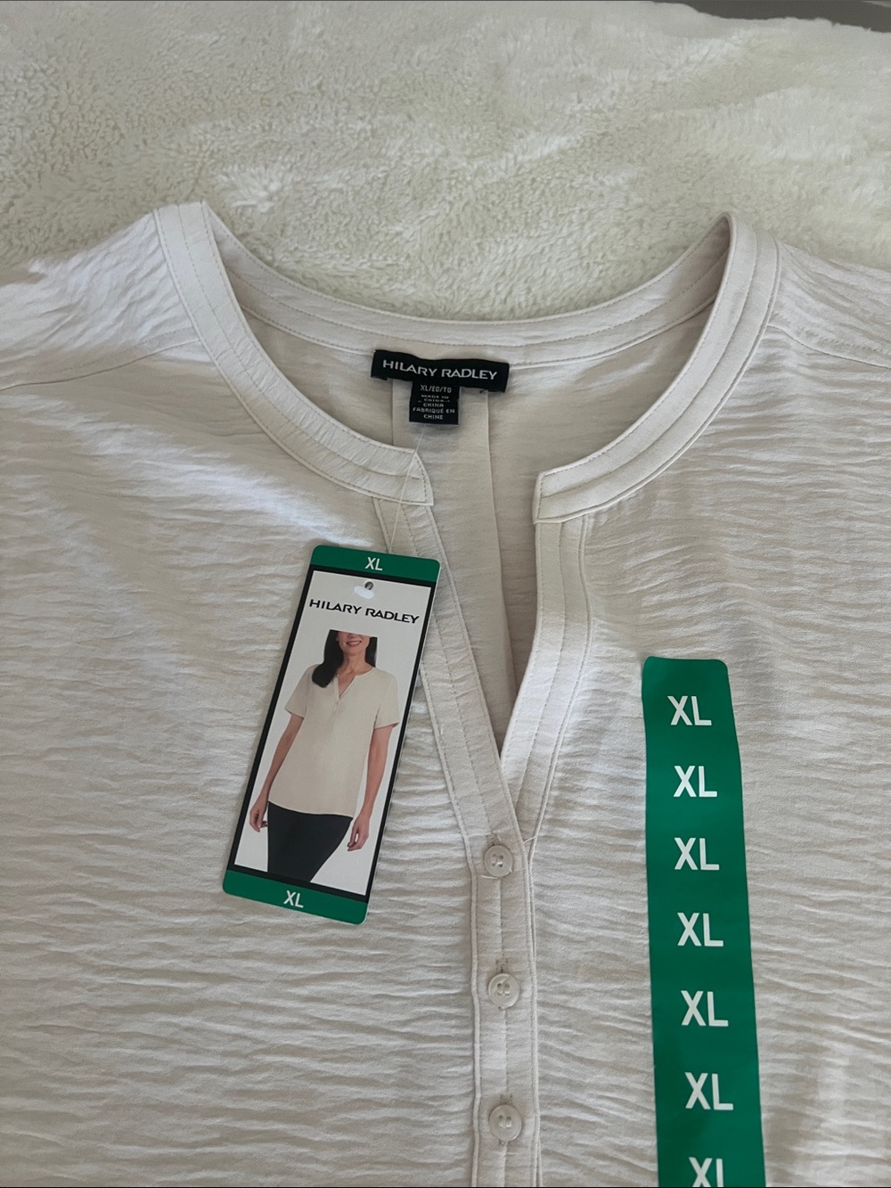 NWT HILARY RADLEY Women's Summer V-neck Blouse XL Cream - Picture 8 of 16